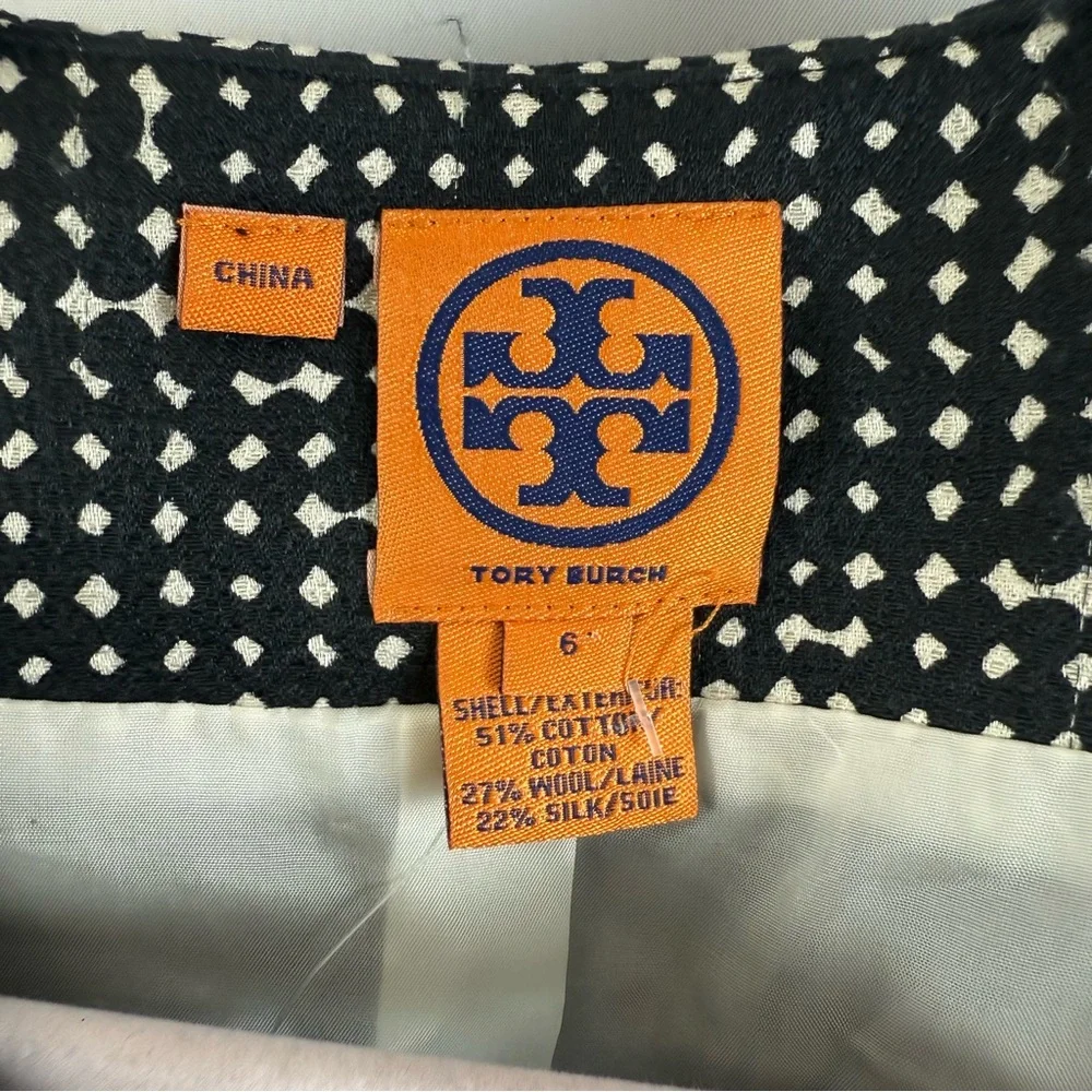 Tory Burch Women’s Sz 6 Jacket Black White Tweed Silk Wool Blend Double Breasted